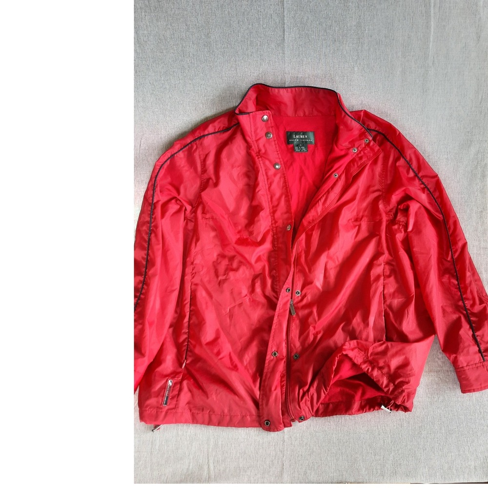 Lauren Ralph‎ Womens Utility Jacket 1X Y2k Solid Line Drawstring Windbreaker Red